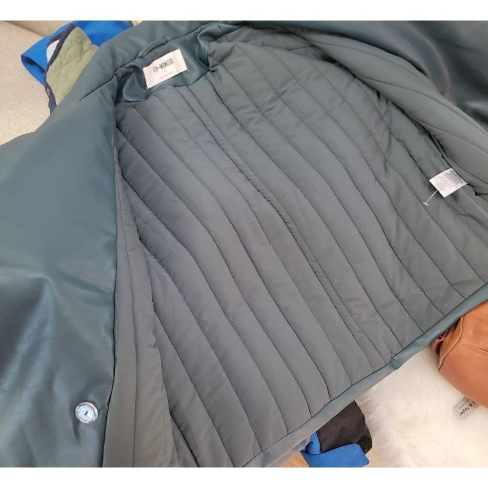 Teal Padded Biker FauxLeather Jacket-Victoria S - Picture 11 of 11